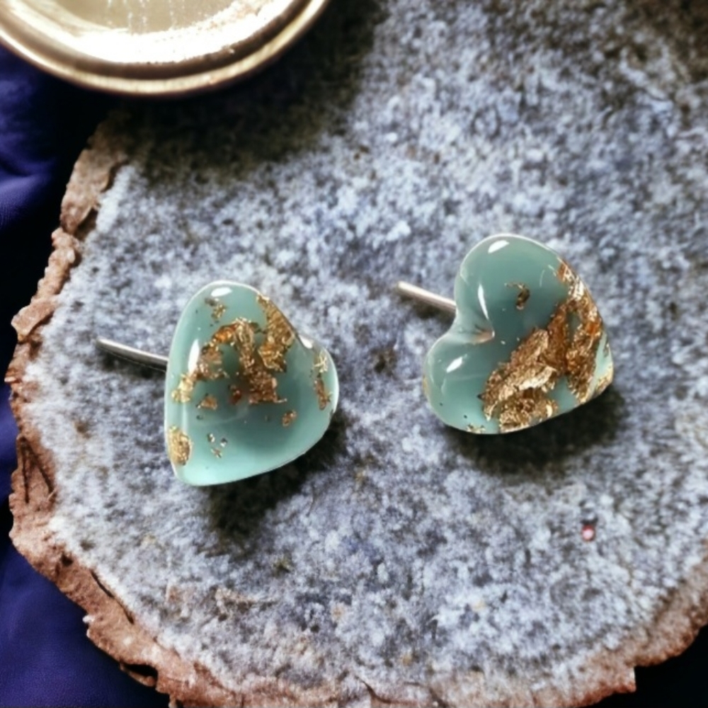 Heart gold splash earrings - Picture 2 of 6